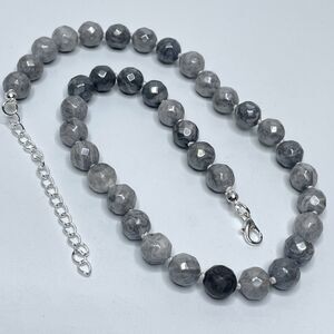 Stunning Unique Gray Picasso Jasper Gemstone Beaded Knotted Necklace 19" Boho